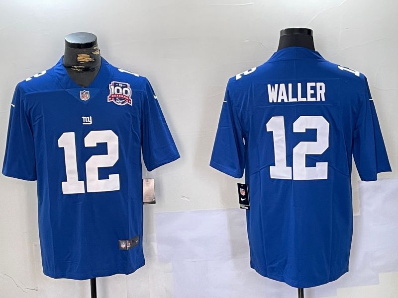 Men New York Giants 12 Waller Blue 2024 Nike Vapor Limited NFL Jersey style 1